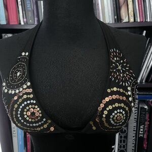 Copper and silver Embellished beading Halter Bikini Top